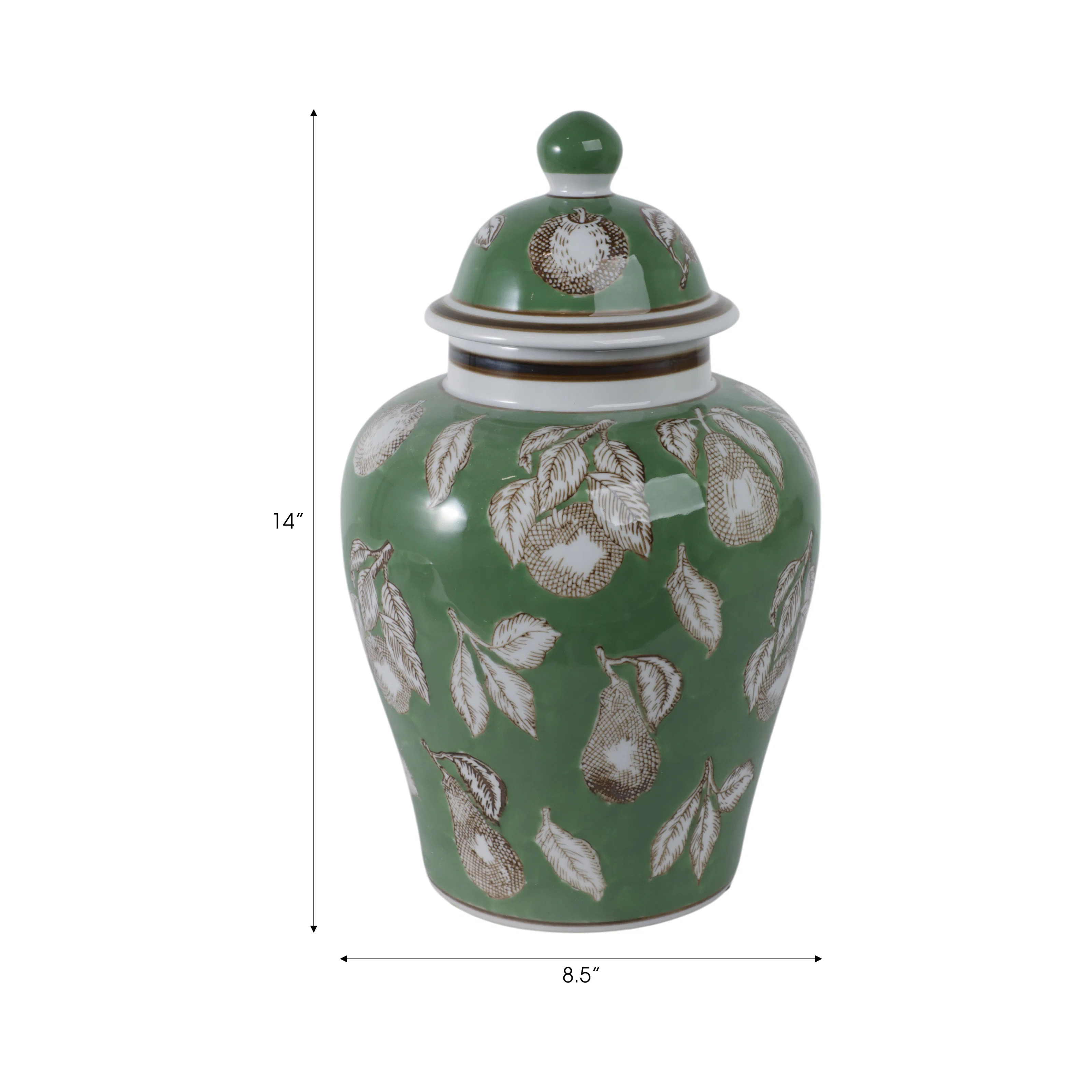 Decorative Pear And Twigs Temple Jar With Lid - Modern Ceramic Tall Table Jar With Chinoiserie De... | Wayfair North America