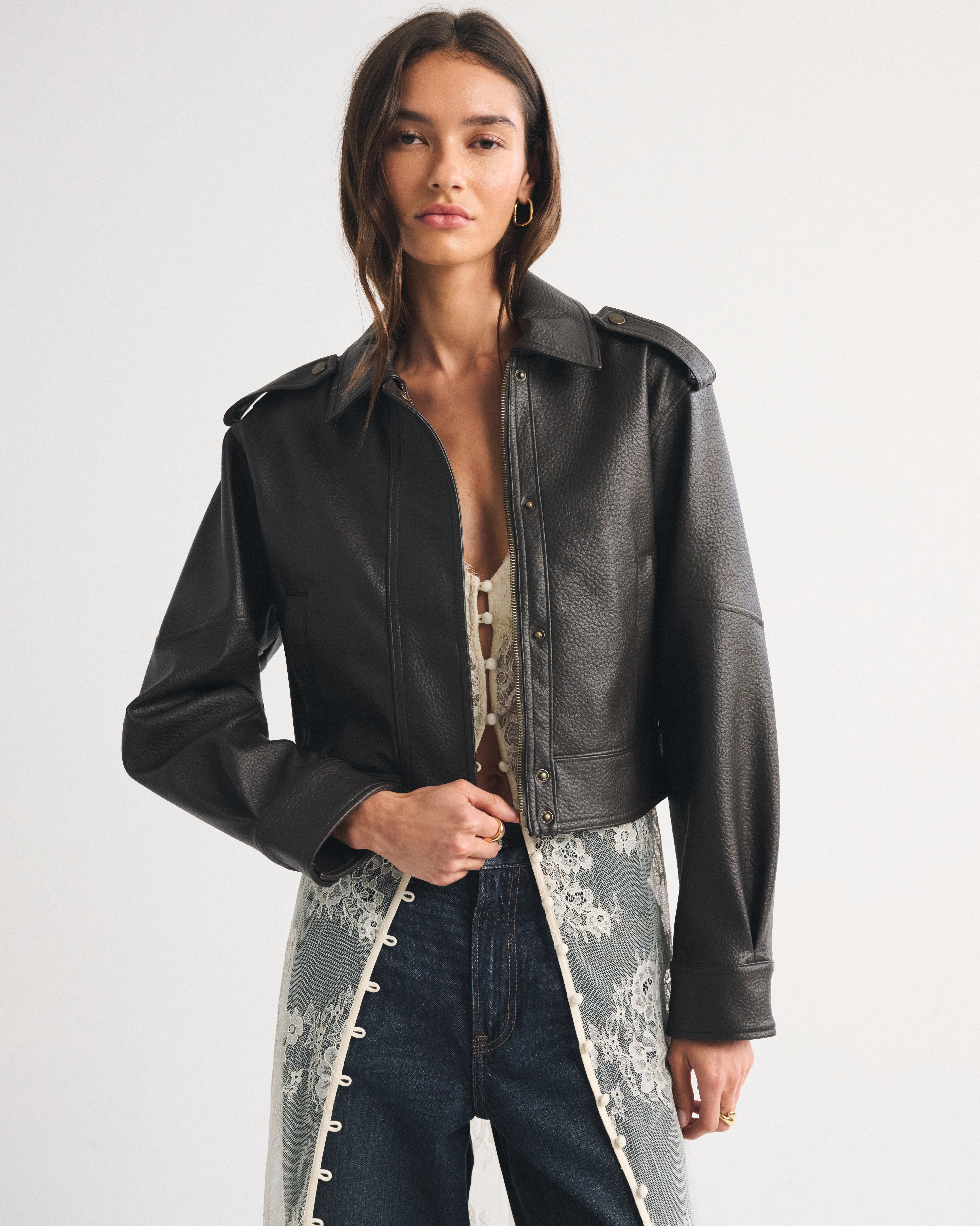 Shrunken Vegan Leather Bomber Jacket | Abercrombie & Fitch (US)