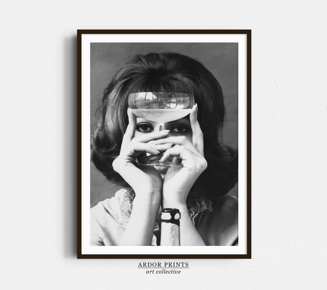 Woman Looking Through Wine Glass Wall Art, Black and White Print, Vintage Photo, Alcohol Poster, ... | Etsy (US)