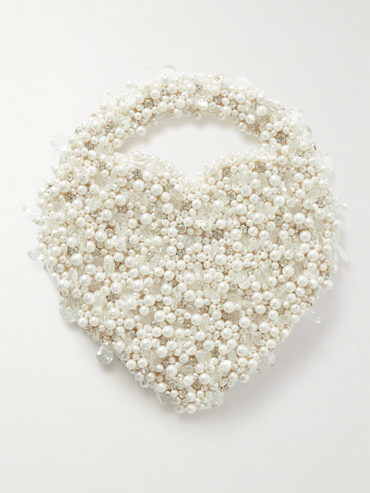 Clio Peppiatt - Heart Crystal And Faux Pearl-embellished Satin Tote - Ivory | NET-A-PORTER (US)