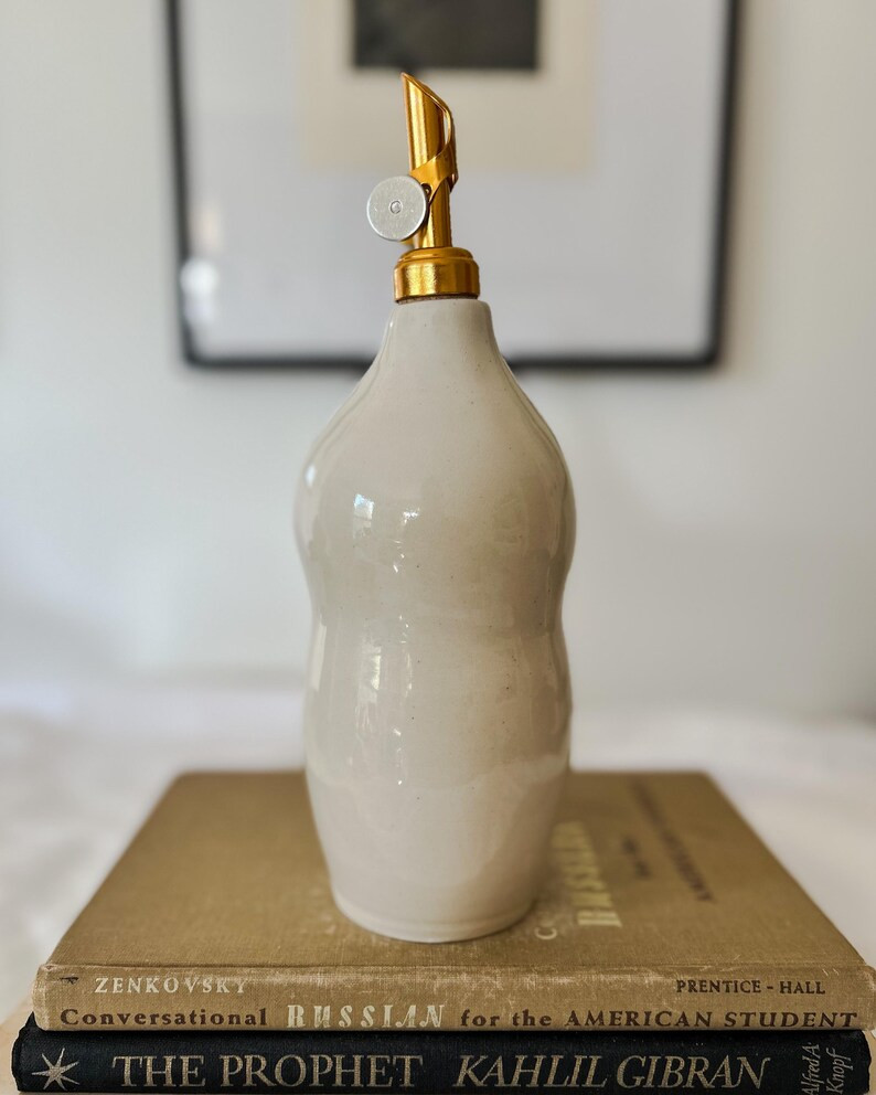 Handmade Curvy White Ceramic Cruet - Olive Oil Bottle Dispenser With Rose Gold Spout - Etsy | Etsy (US)