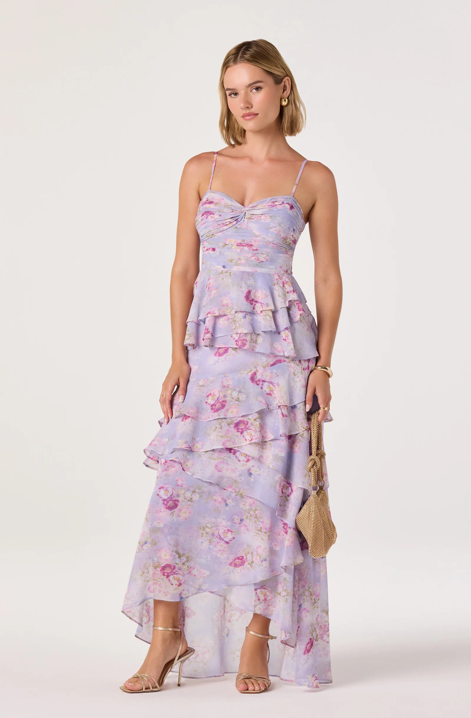 Coline Ruffle Chiffon Maxi Dress - Lilac floral / XS | ASTR The Label (US)