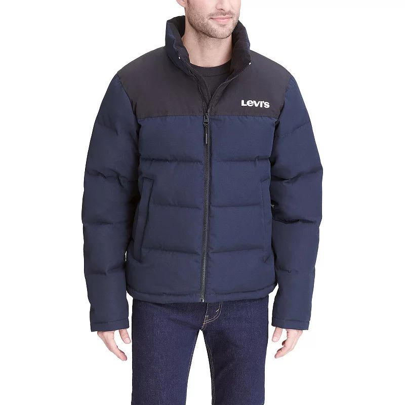 Men's Levi's Arctic Cloth Stand-Collar Quilted Logo Puffer Jacket, Size: Small, Blue | Kohl's