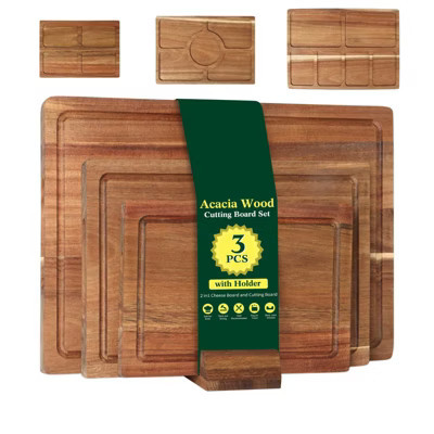 Aoibox Acacia Wood Cutting Boards Set of 3 with Holder, Deep Juice Groove, Grip Handles, for Meat, Vegetables, Fruits, Cheese, Charcuterie Boards | Target