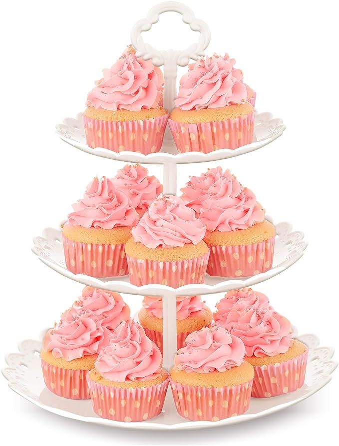 NWK Large 3-Tier Cupcake Stand 10.9Inch Plastic Serving Tray for Wedding Birthday Summer Baby Sho... | Amazon (US)