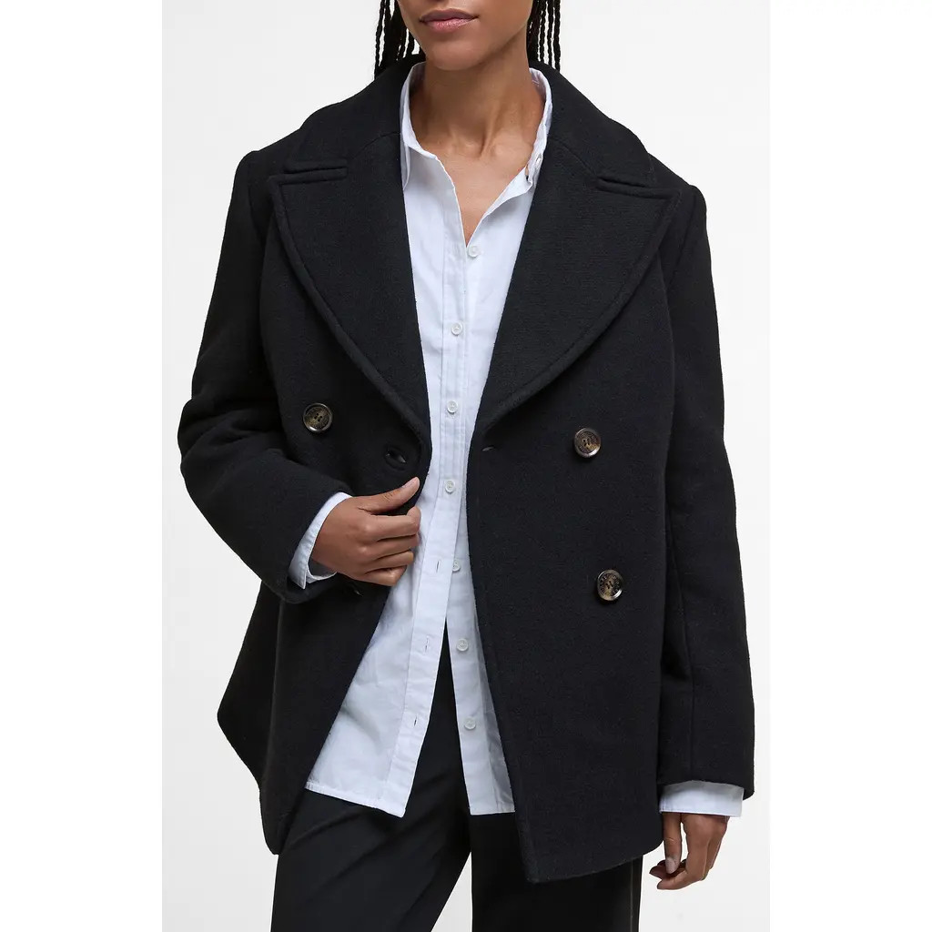 Barbour Indie Wool Blend Peacoat in Black/onyx Tartan at Nordstrom, Size 8 Us | Nordstrom