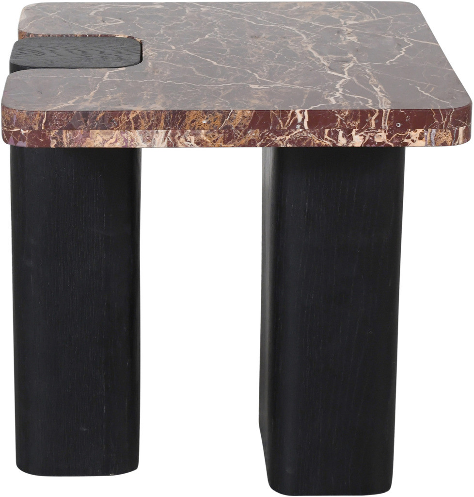 Ravenna Genuine Marble Top and Oak Wood Base End/Side Table In Burgundy and Black | 1stopbedrooms