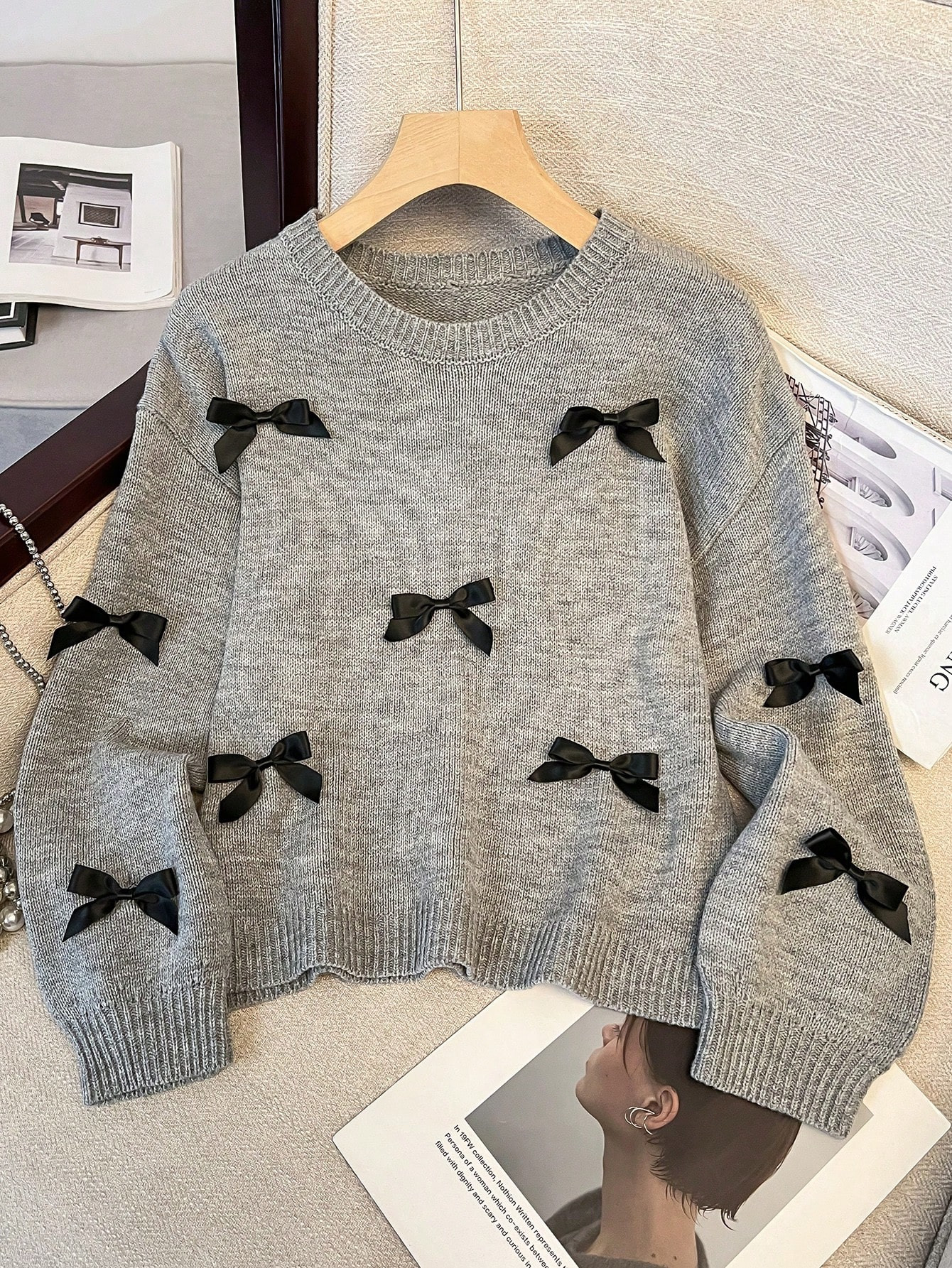 Tween Girl Loose Crew Neck Pullover Sweater With Bow Decoration, Simple & Sweet Design | SHEIN