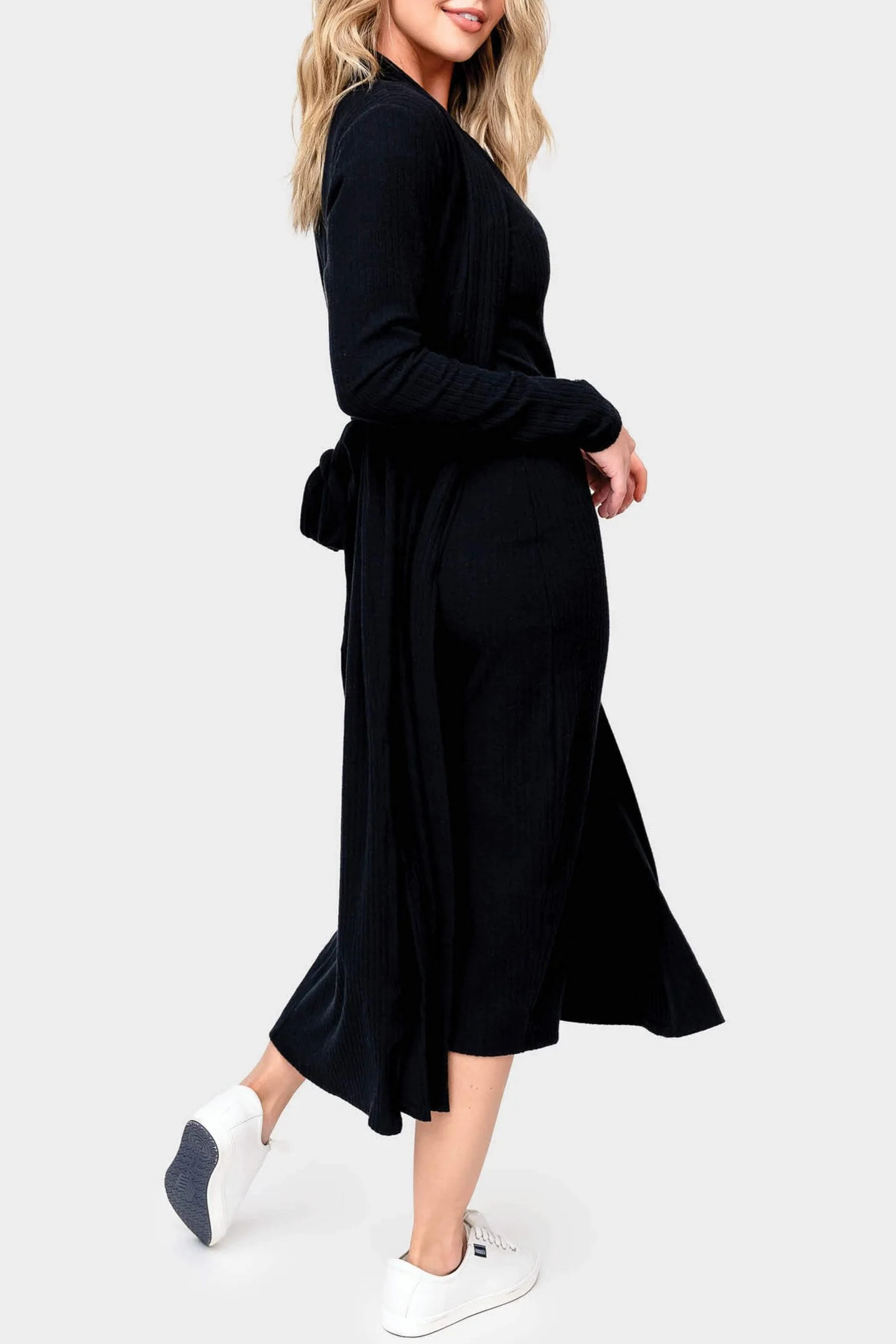 Ribbed Knit Duster Cardigan with Side Slit | Gibson