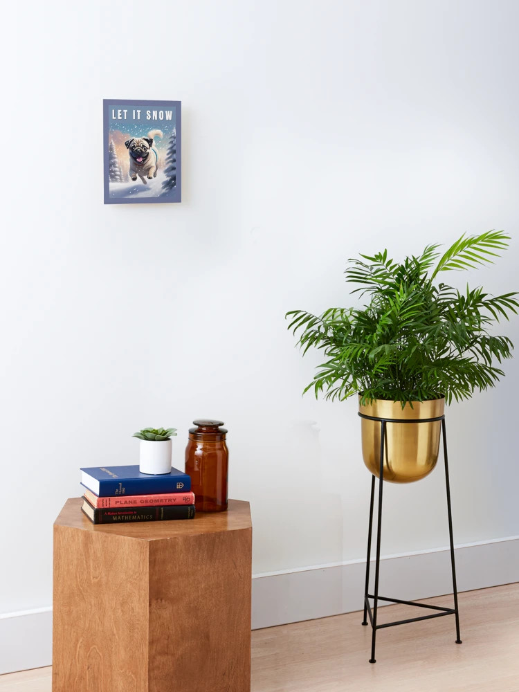 Snow Fawn Pug - Let it Snow Mounted Print | Redbubble (US)