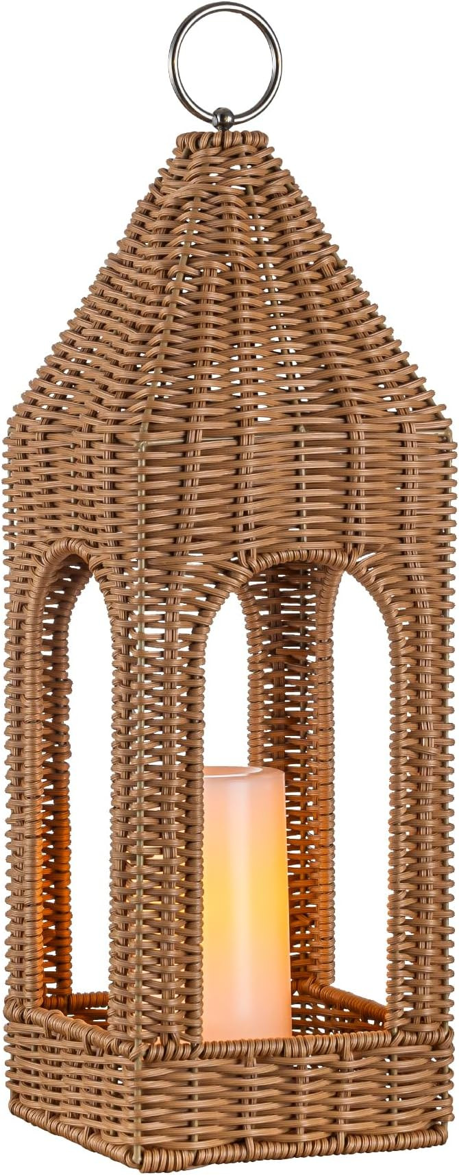 H17 Inch Natural Rattan Solar Lantern with LED Flameless Candle Handwoven Wicker Decorative Lante... | Amazon (US)