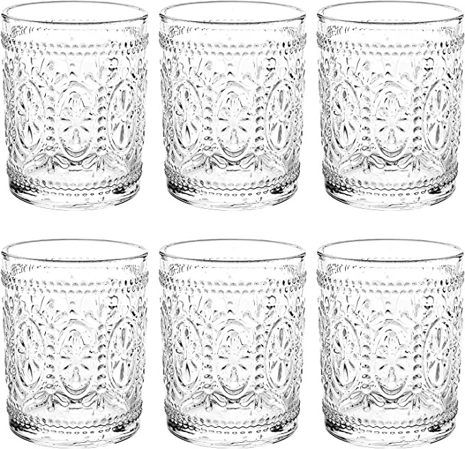 Bekith 6 Pack Drinking Glasses, 9.5 oz Romantic Water Glasses Tumblers, Heavy Duty Vintage Glassw... | Amazon (US)