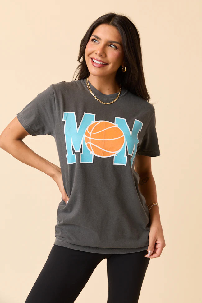 Mom Block Basketball Dark Grey Graphic Tee | Pink Lily