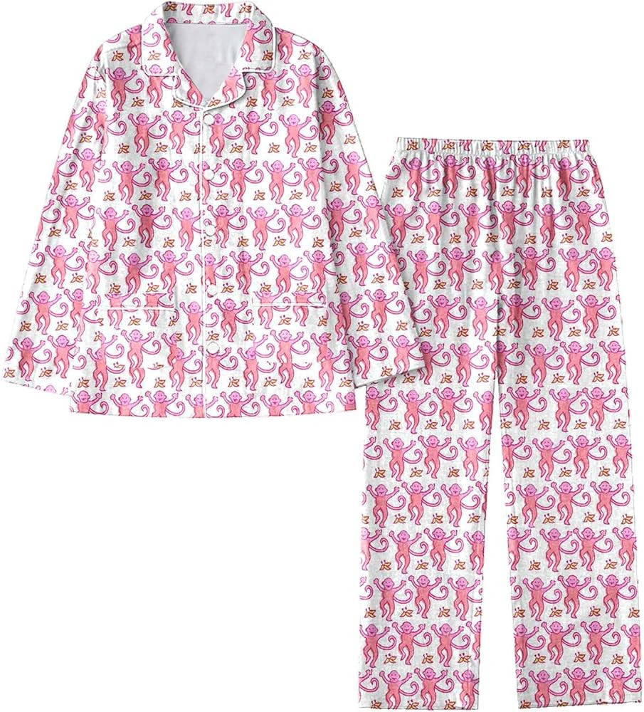 Women Cute Animals Floral Matching Pj Sets Long Sleeve Button Down Shirt Wide Leg Pants Pj Set Ro... | Amazon (US)