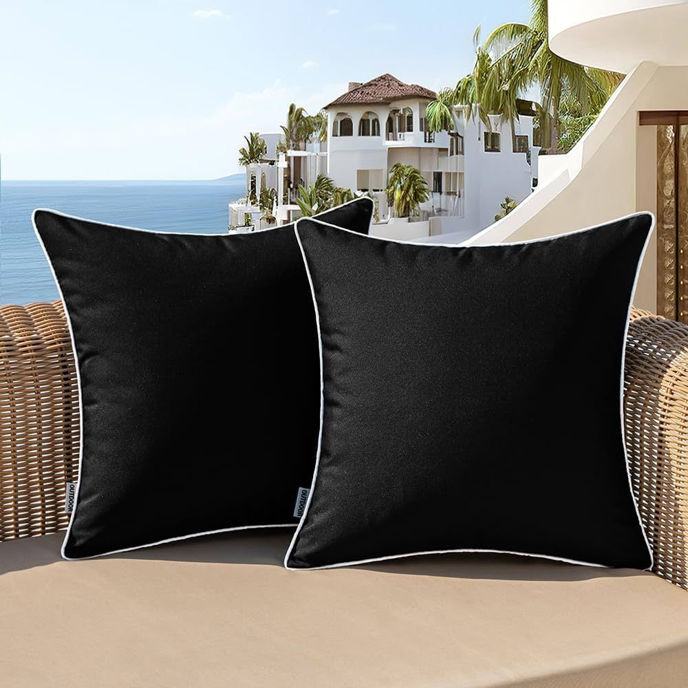 Woaboy Set of 2 Outdoor Waterproof Pillow Covers 18x18 Inch Black Decorative Throw Pillow Covers ... | Amazon (US)