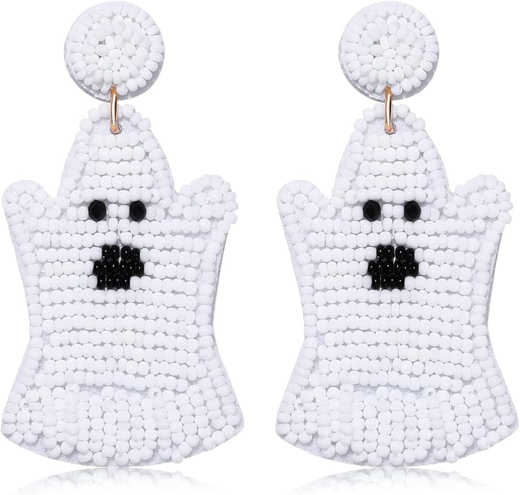 Halloween Earrings for Women Cute Pumpkin Ghost Beaded Dangle Earrings Statement Spooky Skull RIP... | Amazon (US)