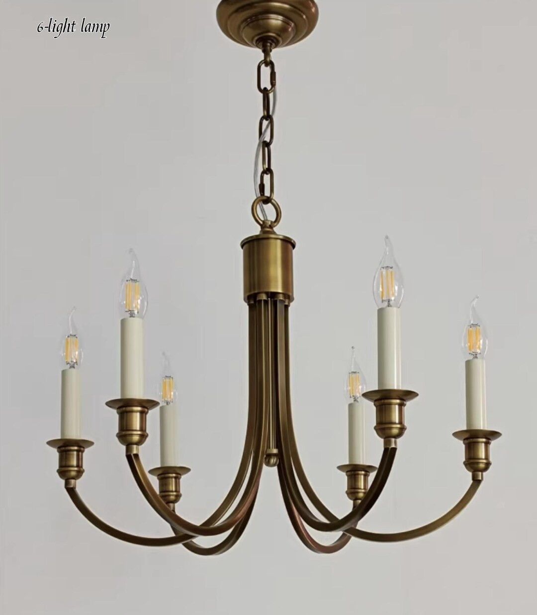 Vintage Brass Chandelier, Classic Candle Style Ceiling Light, Farmhouse Fixture | Etsy (Global)