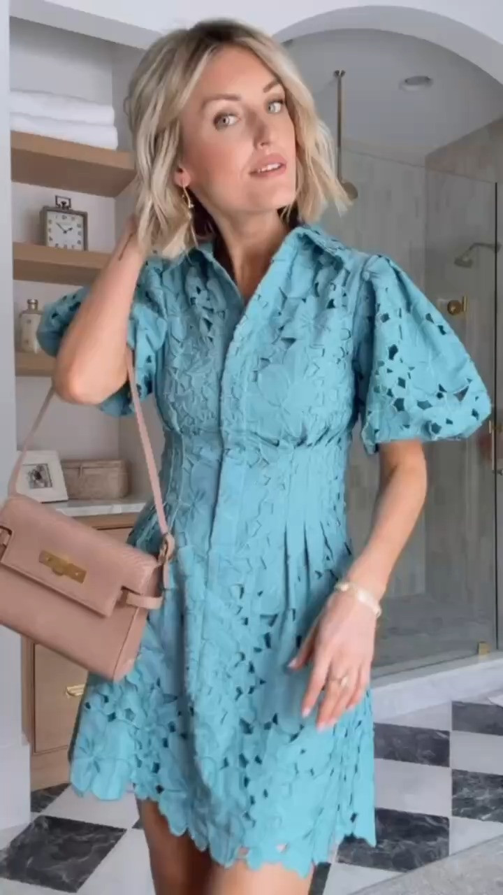 This sage blue eyelet mini dress is so pretty- I love the functional buttons! Definitely worth picking up as a piece that will be timeless and you'll wear for years to come! Wearing XS

Loverly grey, tuckernuck, eyelet puff mini dress, blue sage dress, summer spring women dress, clothes for her staples, wardrobe must haves women, blue green dress 

 #LTKootd #LTKSeasonal