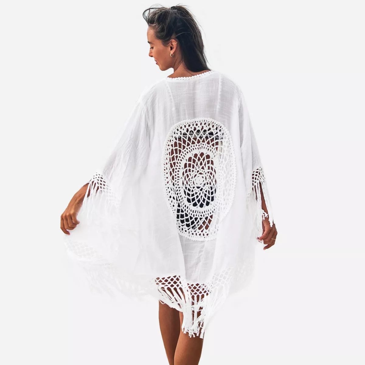 Women's White Tassel Floral Crochet Swim Cover Up Beachwear One Size - Cupshe | Target