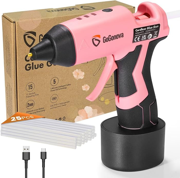 GoGonova Cordless Hot Glue Gun Kit, 2Ah Battery, Includes 25 Glue Sticks | Amazon (US)