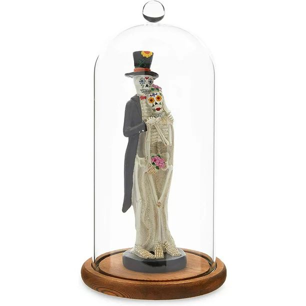 10" Clear Glass Cloche Dome Bell Jar Display Case with Brown Wooden Base - Walmart.com | Walmart (US)