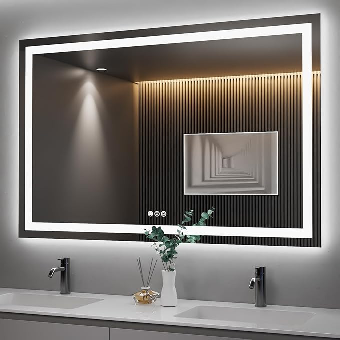 Amorho LED Bathroom Mirror 55''x 36'' with Front and Backlight, Large Dimmable Wall Mirrors with ... | Amazon (US)