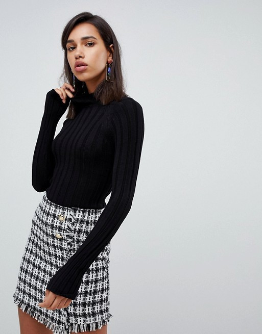 River Island wide rib high neck sweater in black | ASOS US