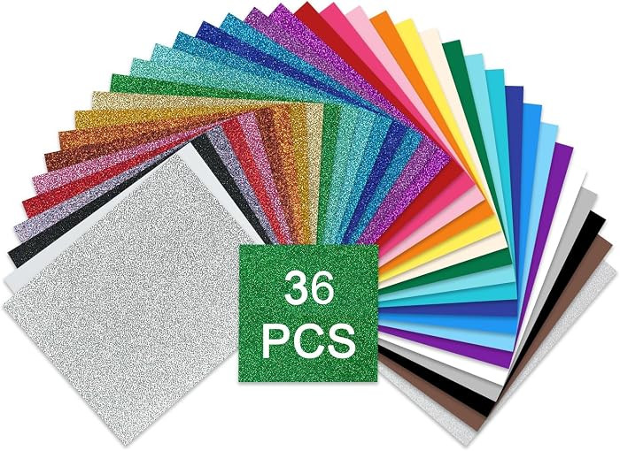 36 Pack HTV Heat Transfer Vinyl Sheets, 12" x 10" Iron on Vinyl for T-Shirt | Amazon (US)