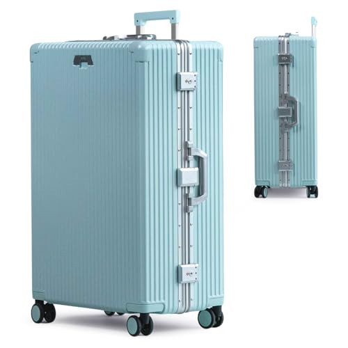 Nobl Travel Zipperless Check In Suitcase - Aluminum Frame, Check In luggage 28x17x11 Airline Approved by Noble Travel - Unbreakable Polycarbonate Shell - Dual TSA Locks, 360° Spinner Wheels Baby Blue | Amazon (US)
