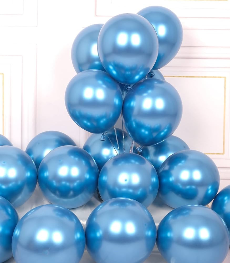 AULE Party Balloons 50 Pcs 12 inch Blue Metallic Chrome Helium Shiny Latex Thicken Balloons Weddi... | Amazon (US)