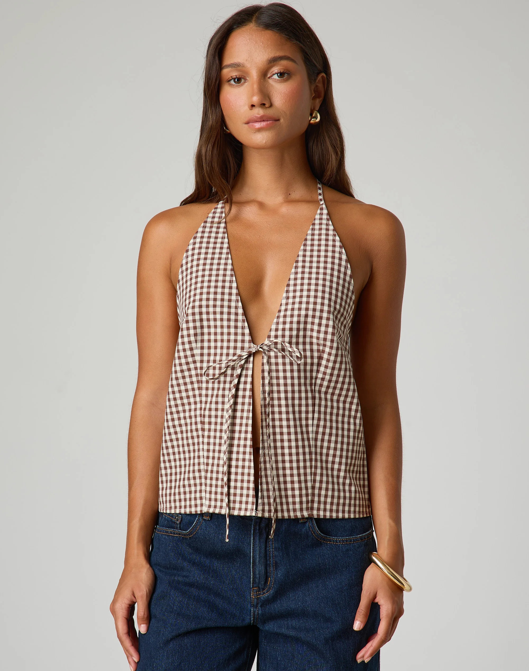 Gingham Tie Front Halter Top | Glassons (Australia)