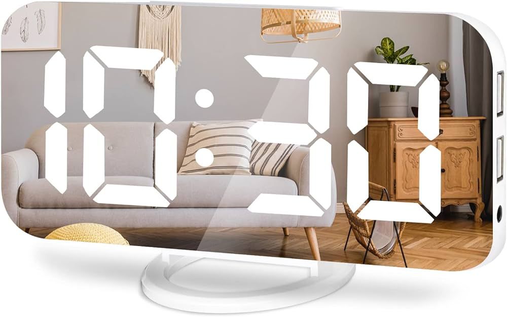 Lamisola Digital Alarm Clock, Large LED Mirror Display, 2 USB Charging Ports，Auto Dim Mode，Mo... | Amazon (US)