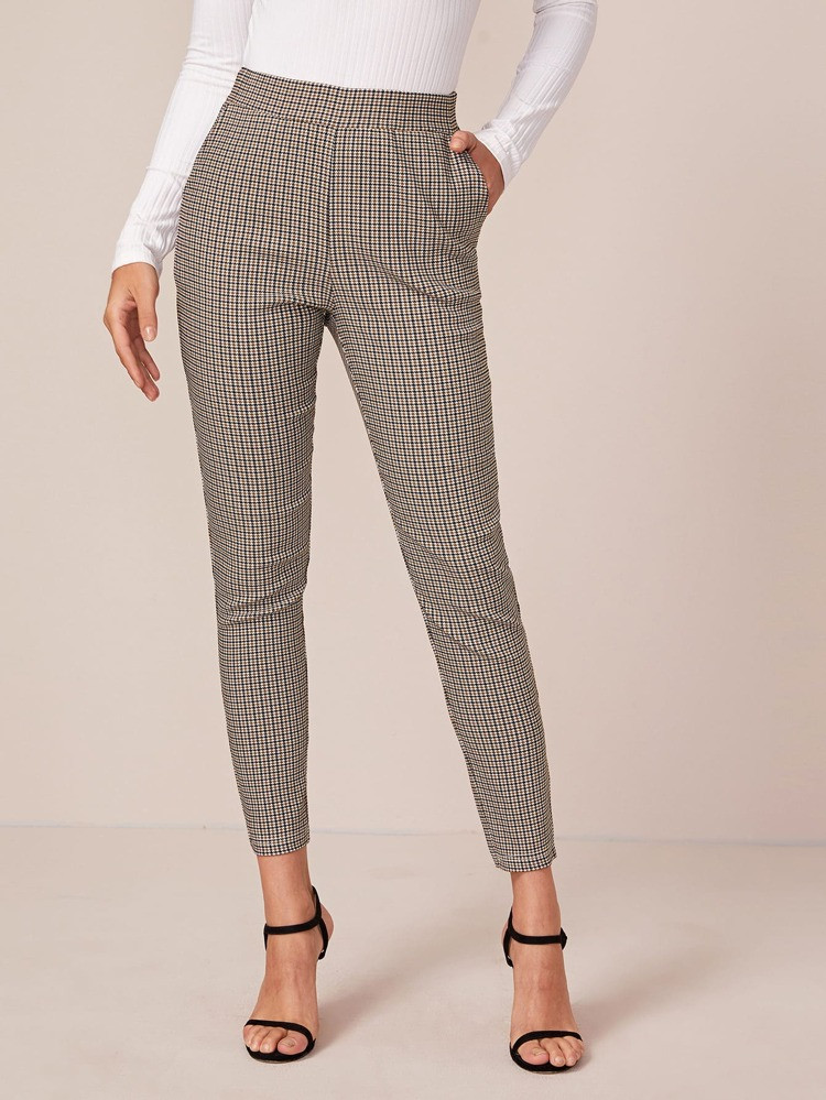 SHEIN Wide Waistband Slant Pocket Plaid Pants | SHEIN