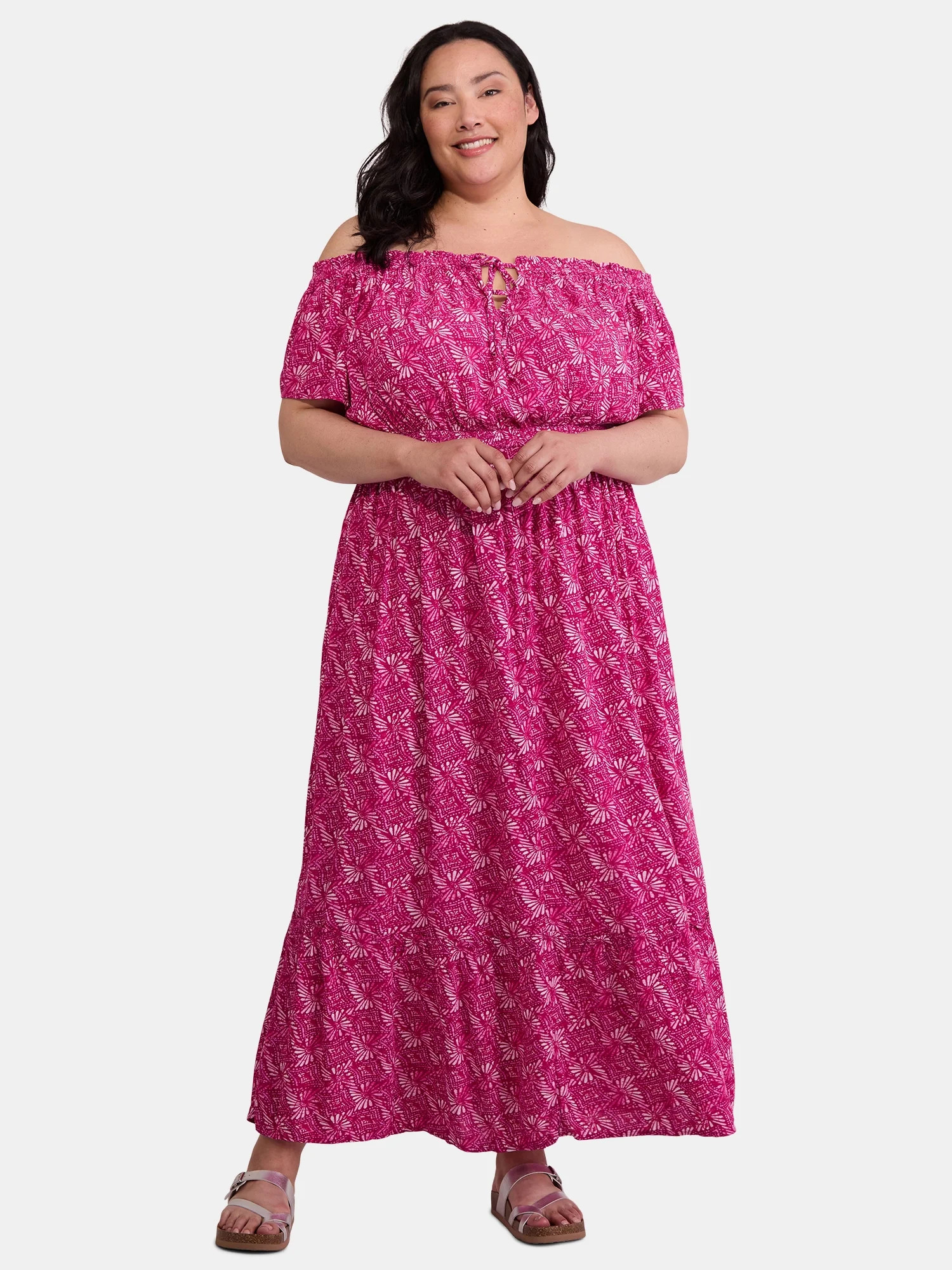 Terra & Sky Women's Plus Crinkle Off Shoulder Maxi Dress, Sizes 0X-5X | Walmart (US)
