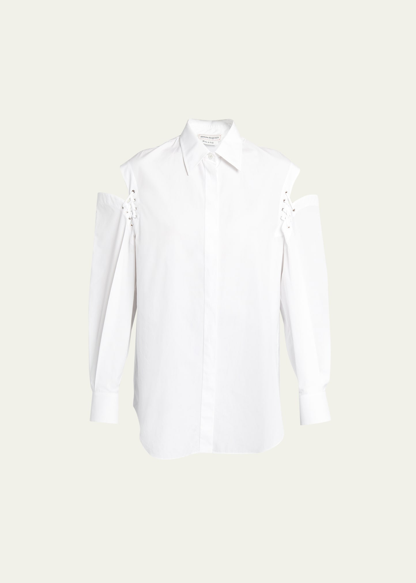 Alexander McQueen Button-Front Blouse with Lace-Up Sleeve Details | Bergdorf Goodman
