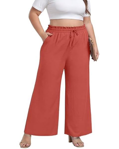 OLRIK Women's Casual Plus Size Pants High Waisted Self-tie Belted Lounge Pants Straight Long Trou... | Amazon (US)