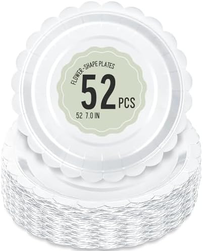 52 Pcs White Paper Plates 7 Inch Scalloped Dessert Plates - Disposable White Cake Plate - Baby Sh... | Amazon (US)