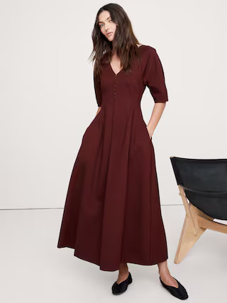 Ponte Puff-Sleeve Maxi Dress | Banana Republic (US)