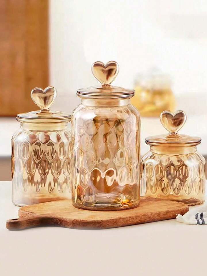 1pc Glass Jar With Rubber Sealed Cork Lid, For Storing Spices, Salt, Sugar, Coffee, Tea, Candies, 500ml/800ml/1200ml Food Storage Container | SHEIN