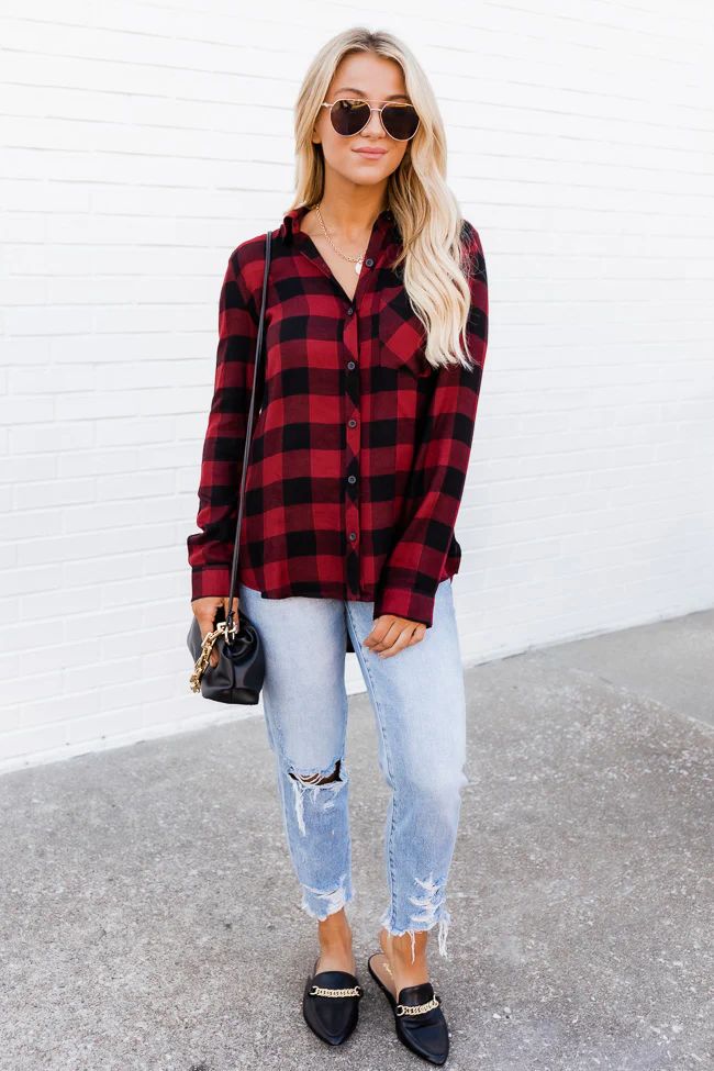 Out In The Wilderness Plaid Red/Black Blouse DOORBUSTER | The Pink Lily Boutique