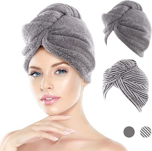 JEFFSUN Microfiber Hair Towel Wrap for Women and Girls, Super Absorbent Quick Dry Wet Hair Turban... | Amazon (US)
