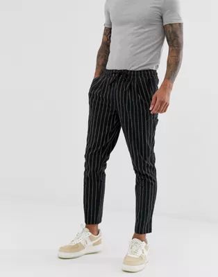 ASOS DESIGN cigarette pants with elastic waist in textured stripe | ASOS (Global)