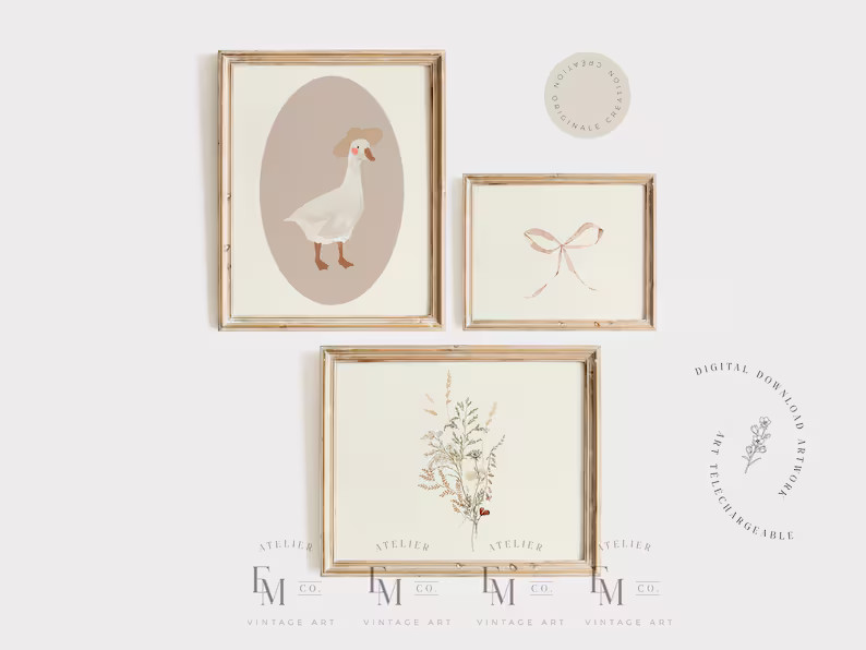 Printable Vintage Gallery Wall Art Set Set of 3 Vintage Girl Prints Coquette Bow Art Digital Prin... | Etsy (US)