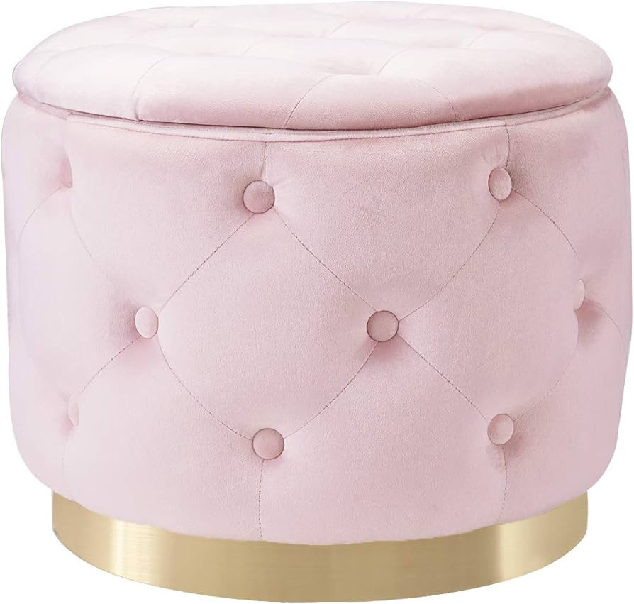 DEERUN Modern Velvet Tufted Button Upholstered Round Storage Ottoman Foot Rest Stool, Vanity Stoo... | Amazon (US)