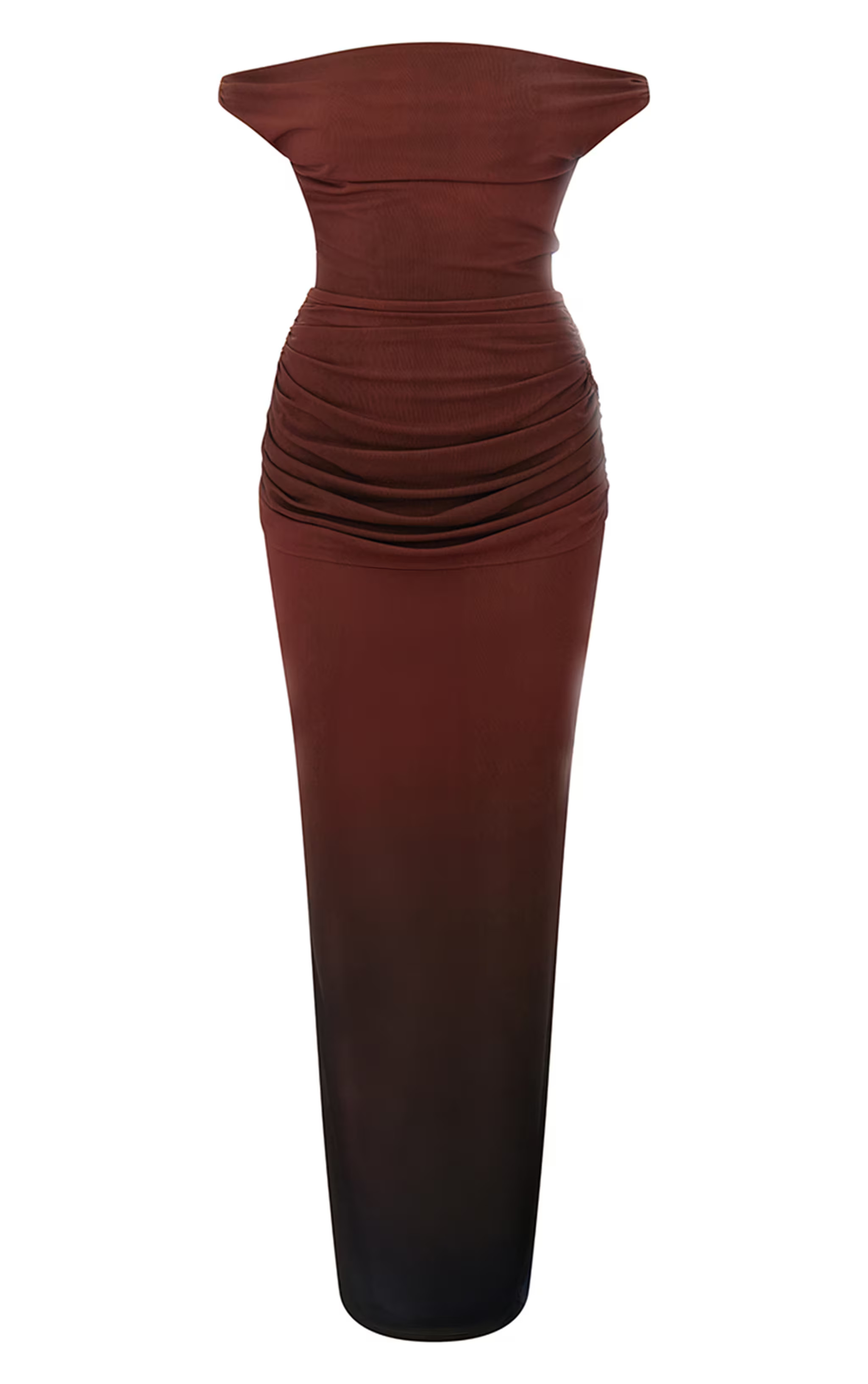 PLT Label Rust Ombre Print Bandage Mesh Bardot Maxi Dress | PrettyLittleThing US