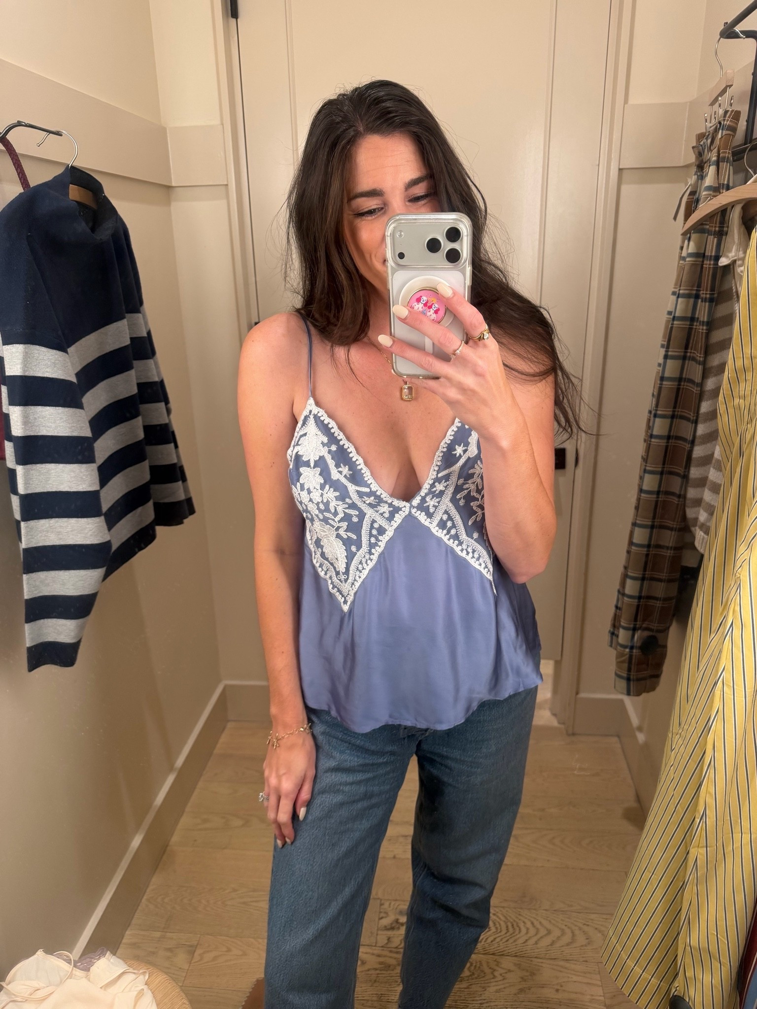 Pretty blue lace cami going out top

#LTKootd