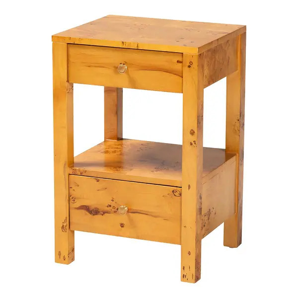 Azmi Modern and Contemporary Natural Light Mappa Burl Wood 2-Drawer Nightstand | Bed Bath & Beyond