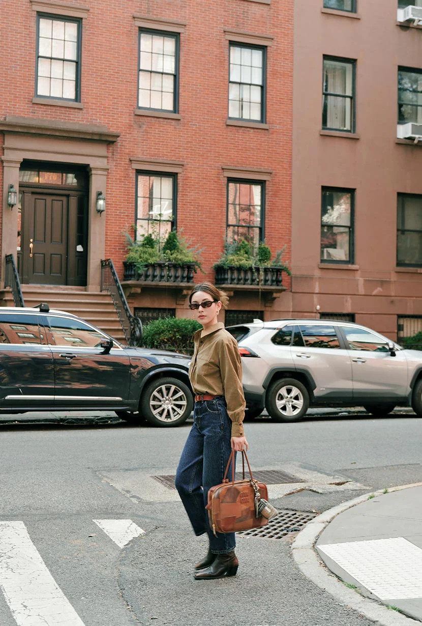 Brenda Cotton Blend Shirt - Olive Brown | Petite Studio NYC