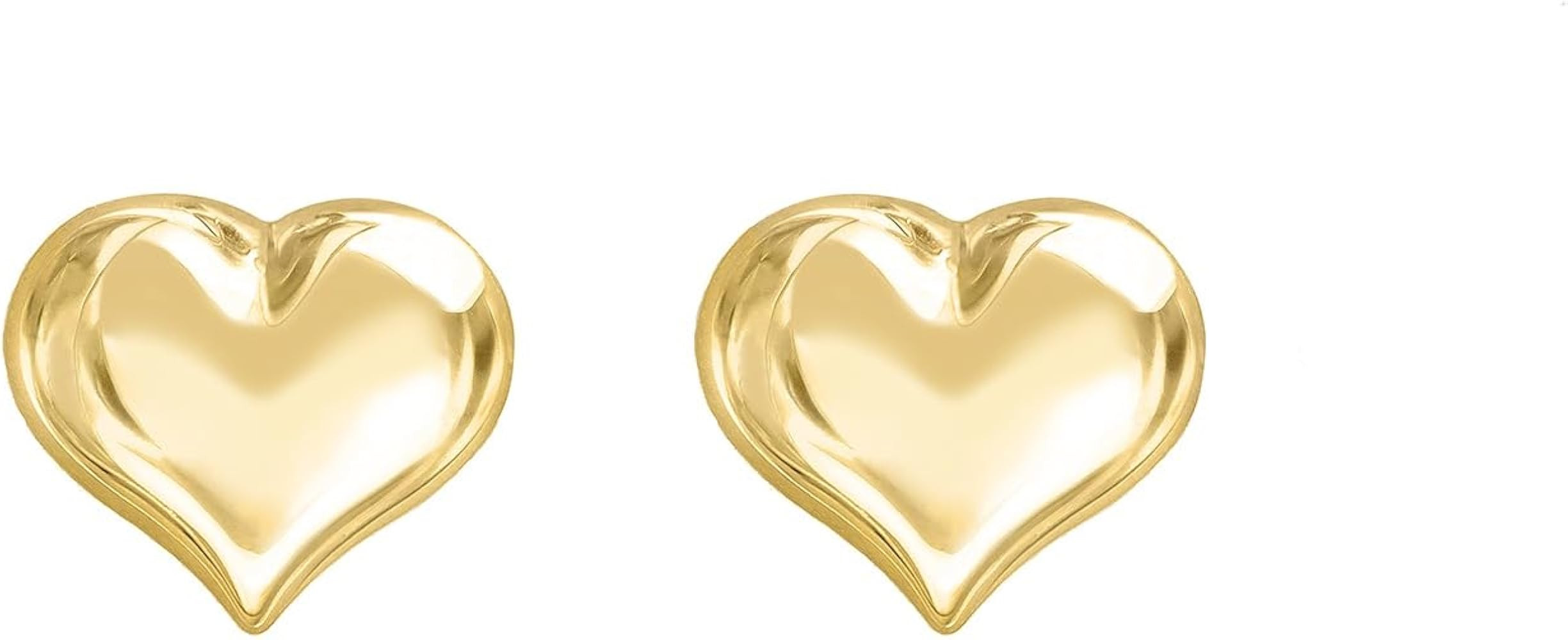 forme di Lucchetta - 14k Heart Gold Mini Stud Flat Earrings - White or Yellow, Womens Italian Ear... | Amazon (US)