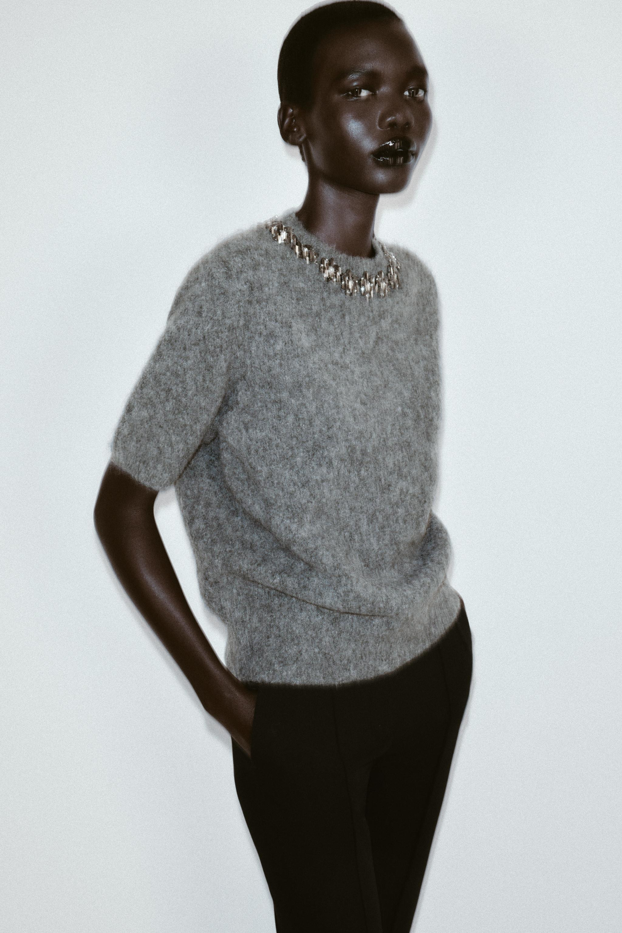 SHORT SLEEVE KNIT JUMPER WITH JEWEL BEADS | Zara UK